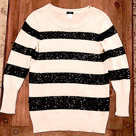 J.Crew Sequin Striped Sweater in Ivory/Black - Picture 2 of 5